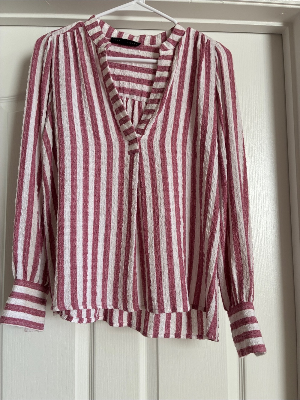 Coastal Jane & Delancey X Anthro Striped V-Neck Top Nautical Normcore Oversized - Picture 3 of 6